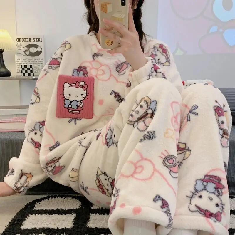 Winter Clothes - レディースパジャマ ハローキティ 秋冬 コーラルベルベット ホームウェア かわいい