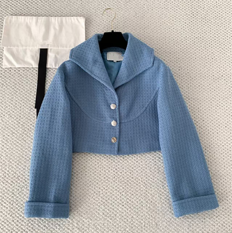 Jacket Winter Clothing - カスタマイズされたヨーロッパ風レディース服2026冬新作長袖ブルーラペルツイードコートジャケットとスカートスーツ