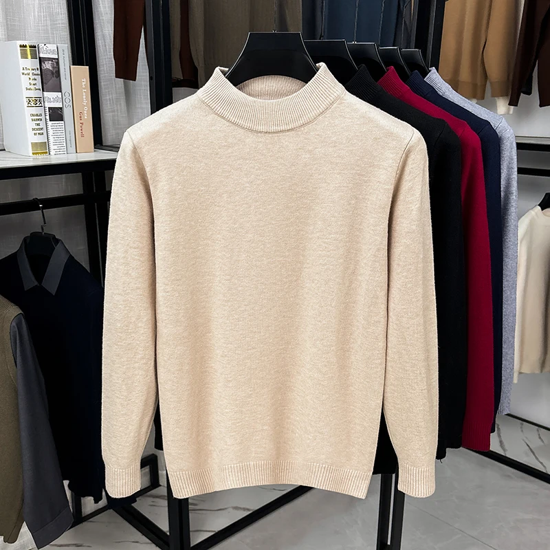 Winter Clothing Color - メンズレギュラーフィットモックネックニットプルオーバーセーター長袖無地オフィスビジネスカジュアルトップス