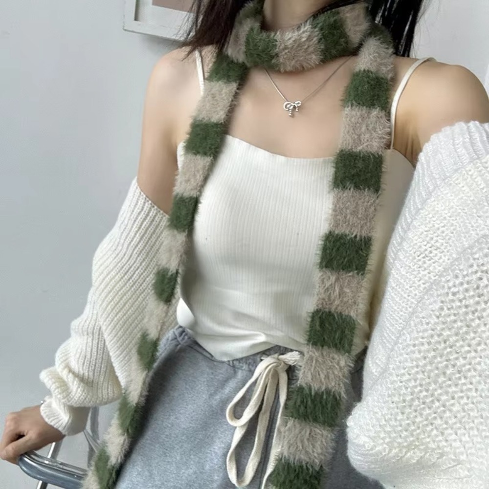 Warm Winter Clothing - 衣類アクセサリー Y2 ストライプスカーフニットウールソフトソーセージ薄いスカーフ暖かいぬいぐるみロングナロースカーフ女性男性