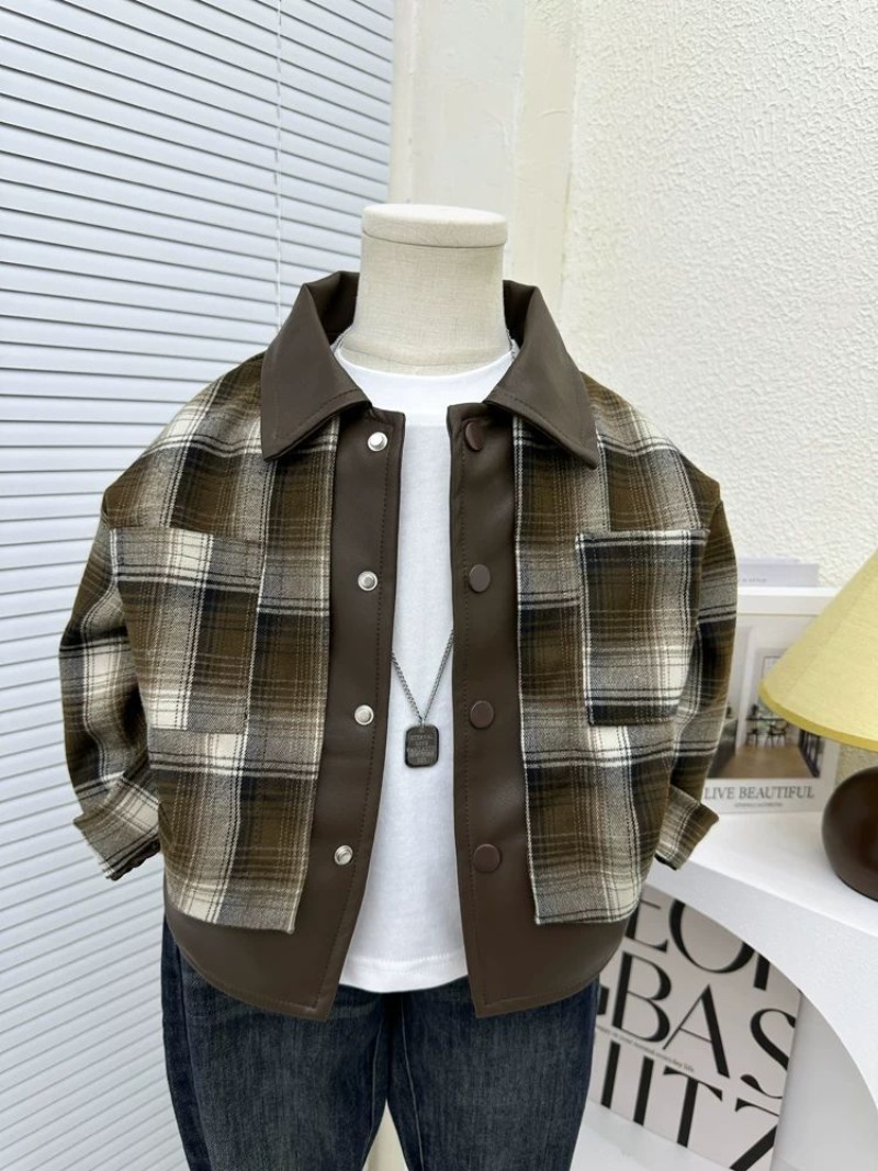 Winter Clothing For Toddlers - 子供のチェック柄ジャケット男の子春長袖屋外服新韓国秋冬ウールレザージャケット子供トップス用男の子