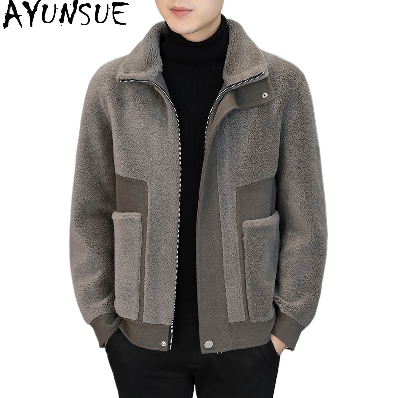 Warm Winter Clothing - AYUNSUE 冬 100% ウールコート男性服カジュアル暖かい羊の毛刈りジャケット韓国スタイルショートウールコートとジャケット