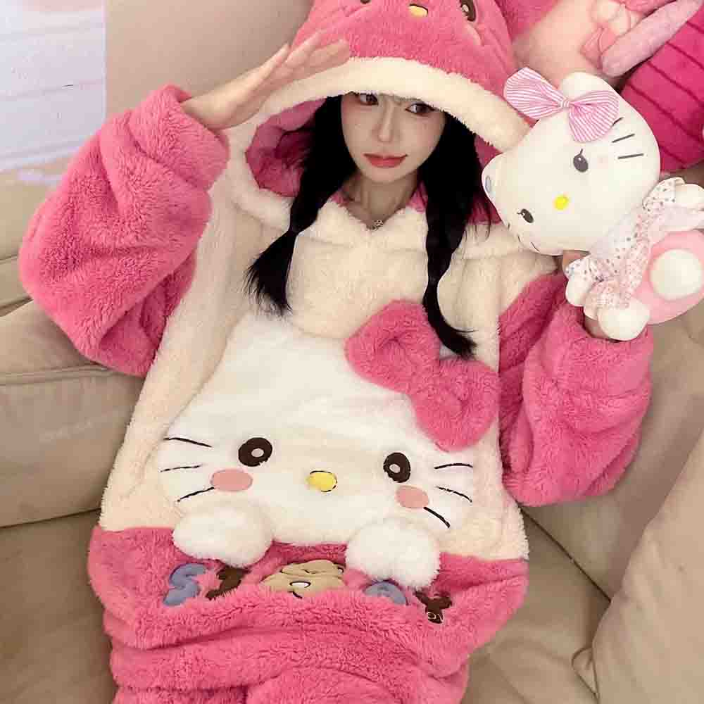 Warm Winter Clothing - ハローキティ クロミ レディース カートゥーン 長袖 暖かいコーラルベルベット