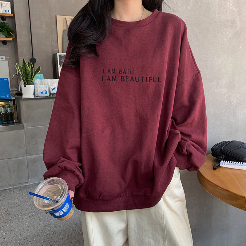 Winter Clothing Hong Kong - ルーズ長袖レタープリント学生トップス薄手秋冬韓国風婦人服シンプル香港風長袖スウェットシャツ