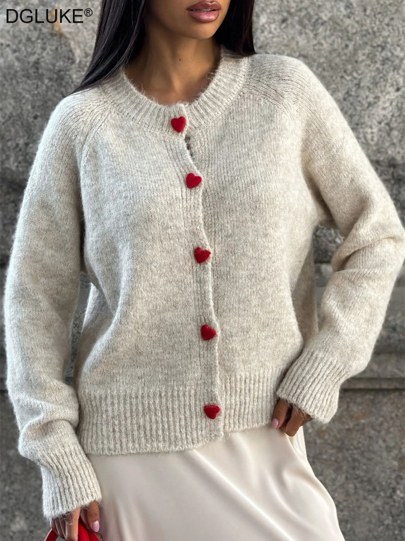 Winter Clothing Zara - DGLUKE クルーネックニットカーディガン女性のための長袖ふわふわカシミヤセーターコート秋冬ボタンスルーカーディガン韓国
