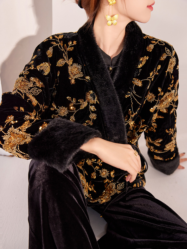 新しい中国風の冬の婦人服、高級Vネック新しい中国風のゴールド - Jacket Winter Clothing のレビューと価格