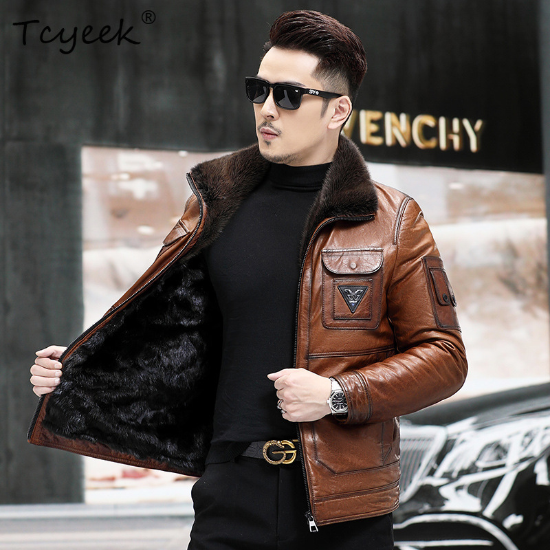 Tcyeek トップレイヤーシープスキン本革ジャケット メン - Warm Winter Clothing のレビューと価格