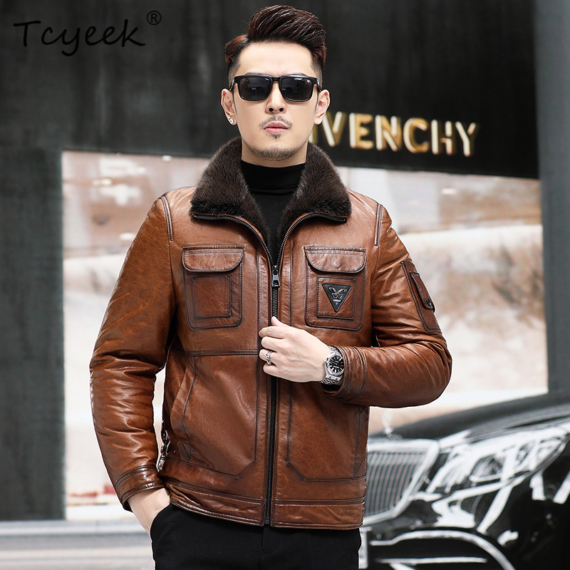 Tcyeek トップレイヤーシープスキン本革ジャケット メン - Warm Winter Clothing のレビューと価格