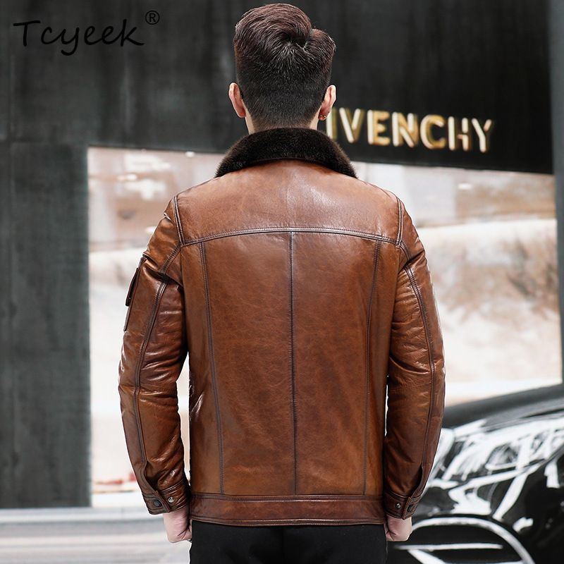 Tcyeek トップレイヤーシープスキン本革ジャケット メン - Warm Winter Clothing のレビューと価格