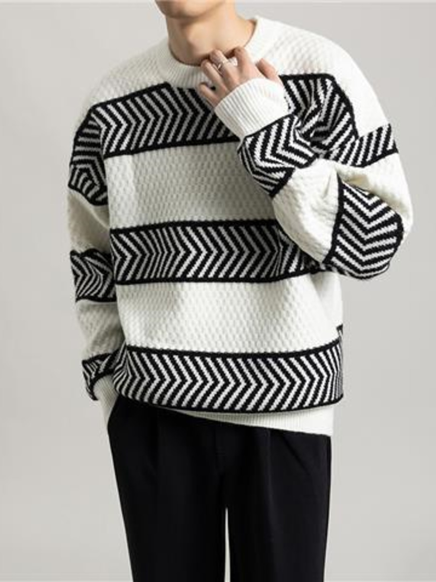 メンズストライプセーター,カジュアル,ルーズフィット,ニット - Winter Clothing Hong Kong のレビューと価格