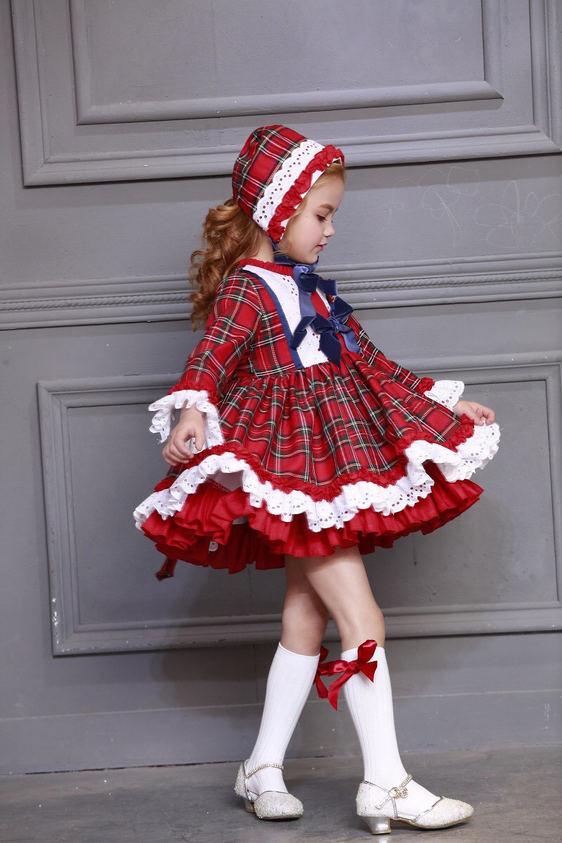 女の赤ちゃん秋冬クリスマス赤チェック柄ヴィンテージスペインポ - Winter Clothing For Toddlers のレビューと価格