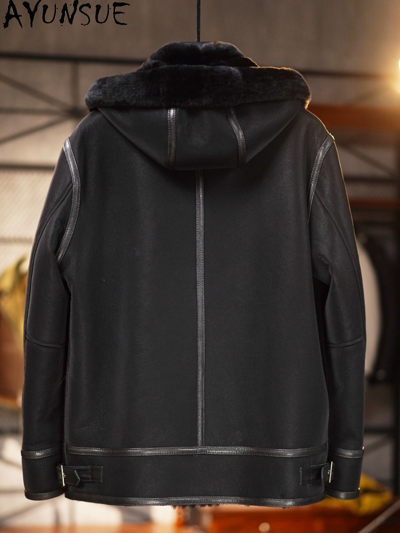 AYUNSUE 黒リアルファーコート男性服暖かいフード付き冬 - Warm Winter Clothing のレビューと価格