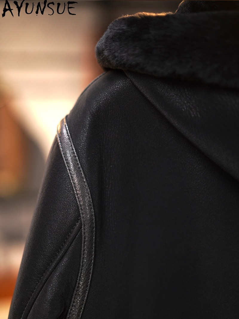 AYUNSUE 黒リアルファーコート男性服暖かいフード付き冬 - Warm Winter Clothing のレビューと価格