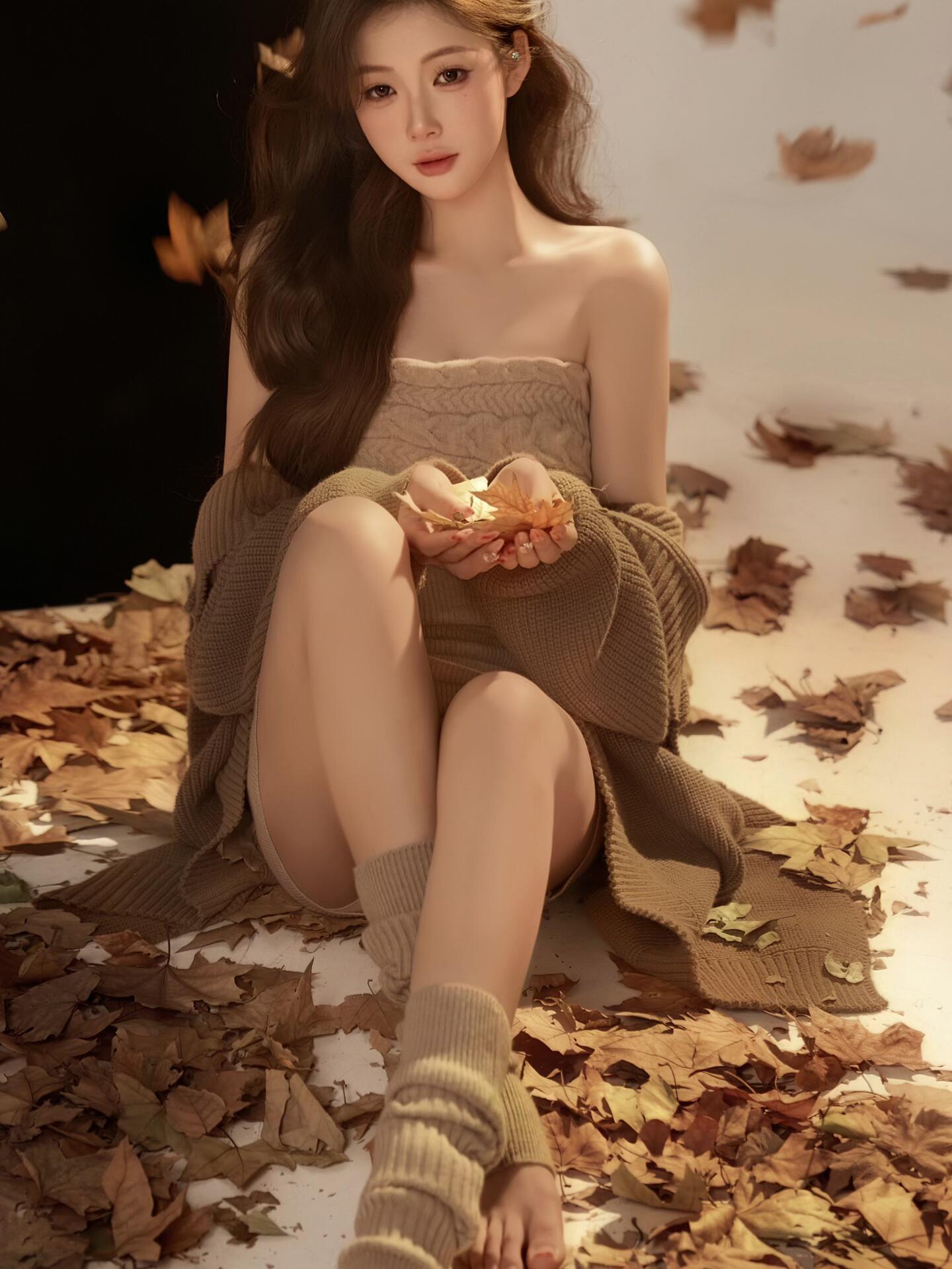 秋冬ブラウンニットストラップレスセット女性の怠惰なスタイルの - Winter Clothing Photo のレビューと価格