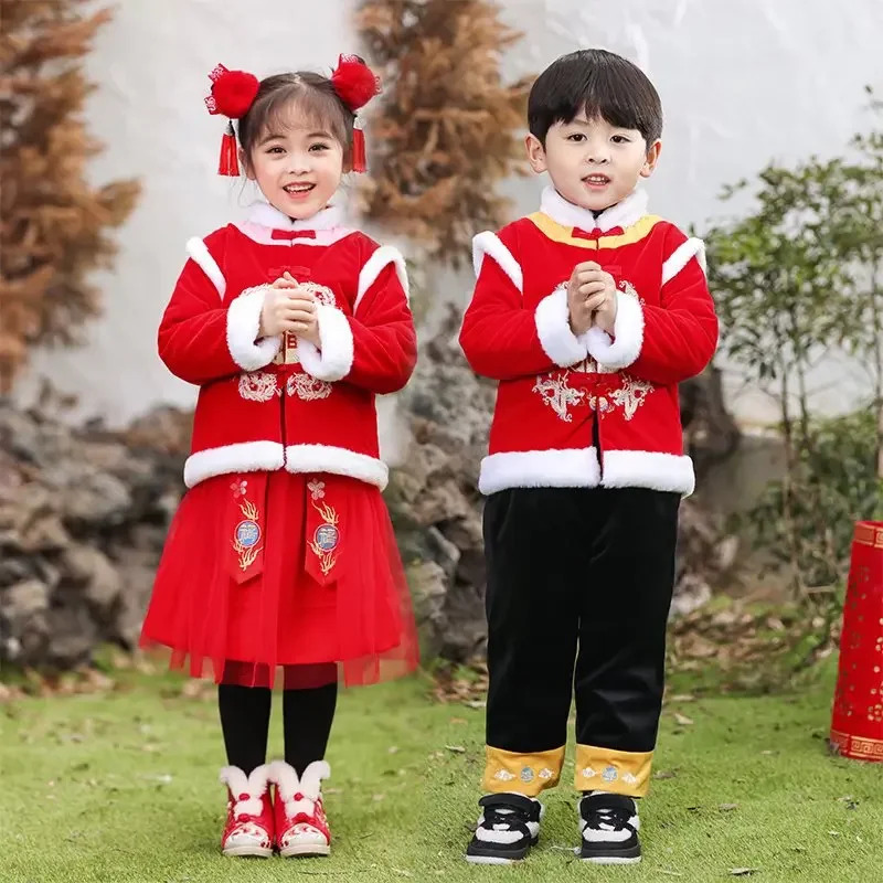伝統的な服子供男の子女の子唐装韓服中国の新年衣装ベルベットコ - Jacket Winter Clothing のレビューと価格