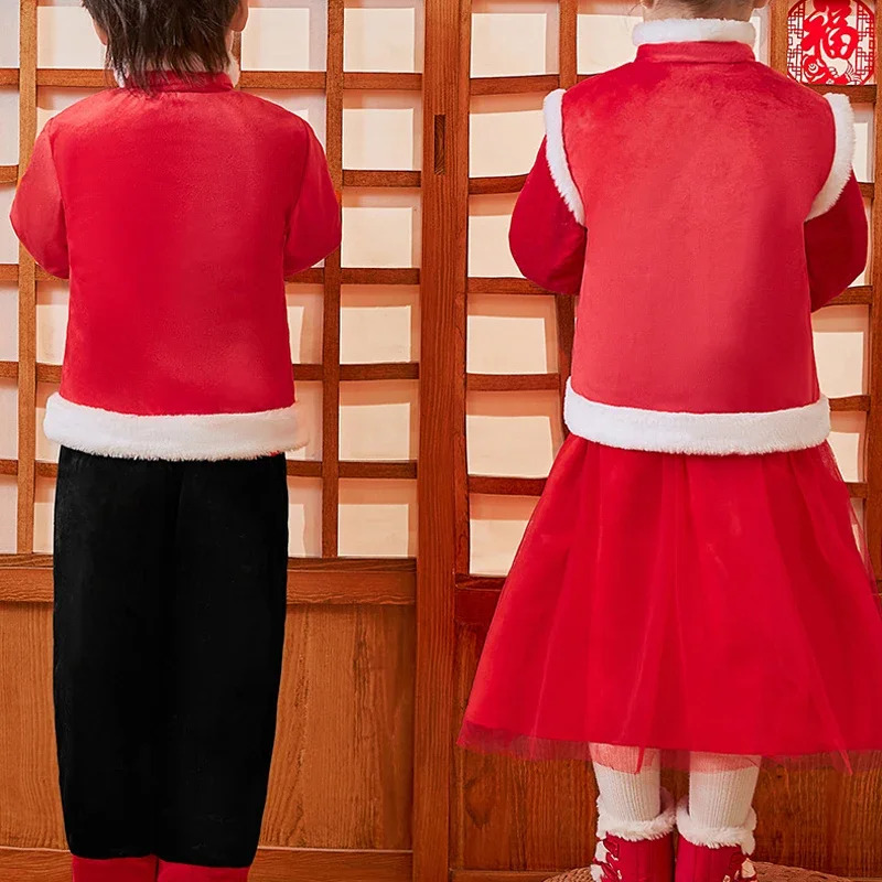 伝統的な服子供男の子女の子唐装韓服中国の新年衣装ベルベットコ - Jacket Winter Clothing のレビューと価格